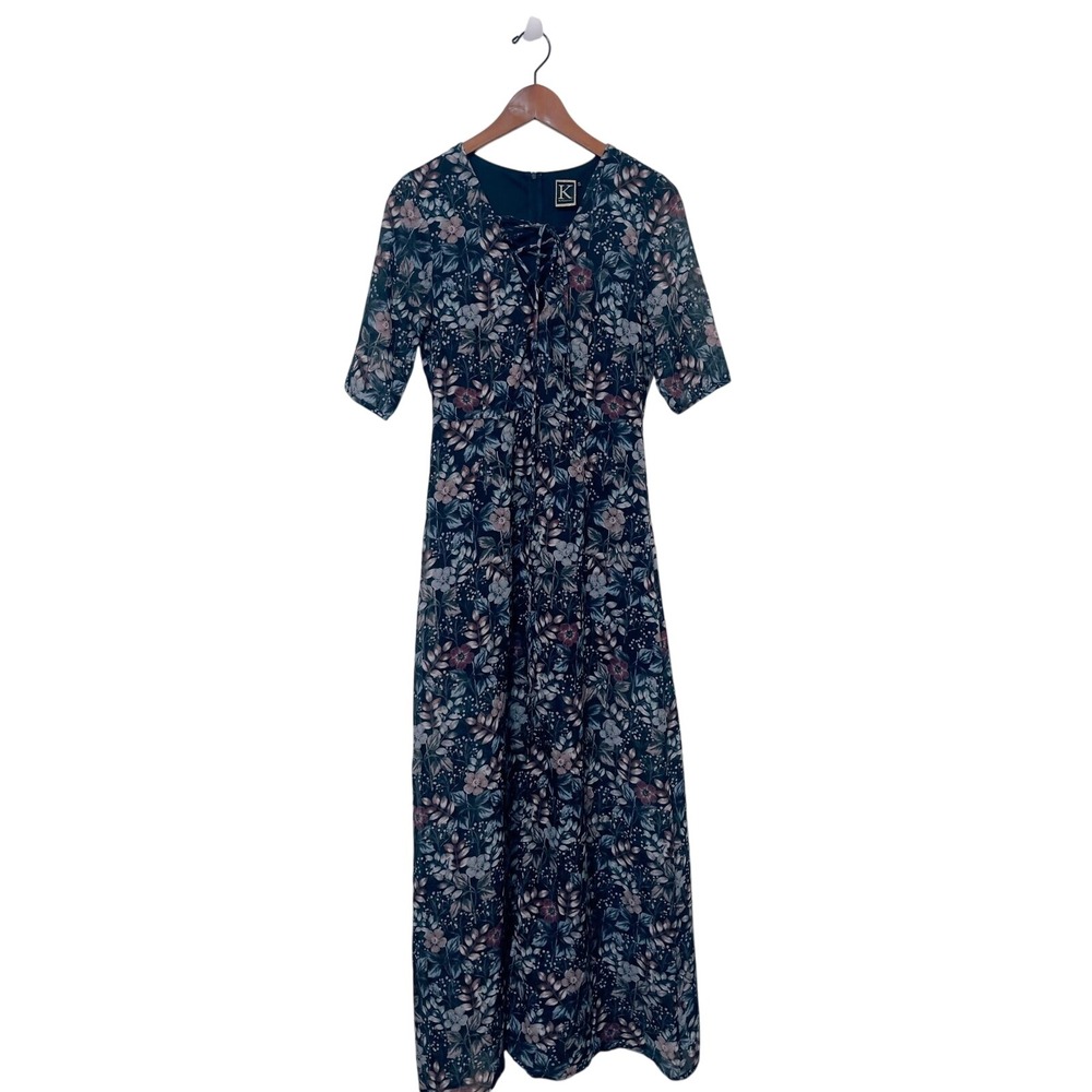 K By Kinnucan's Women Floral Maxi Dress Small Lace Up Romantic Boho Cottagecore